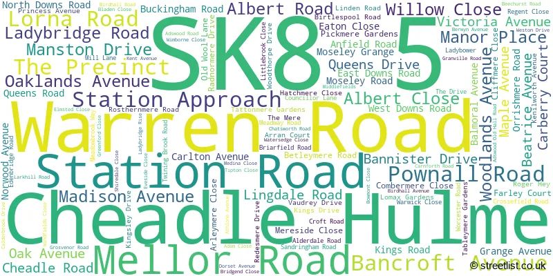 A word cloud for the SK8 5 postcode